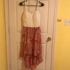 Pink floral print, spaghetti strap dress.